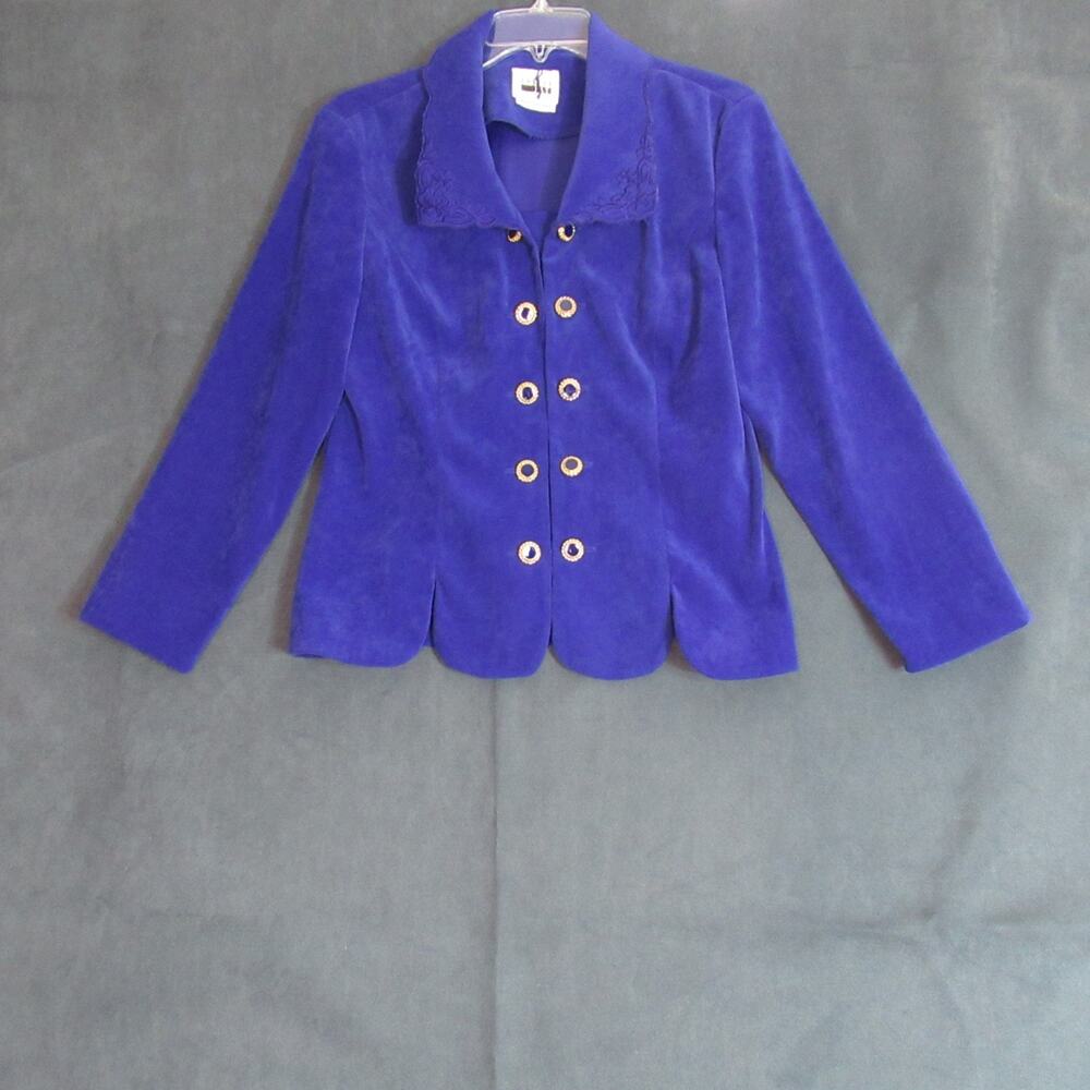 Leslie Fay Blazer Womens Size 8 Blue Dress Jacket Regal Velvet 80s 90s Retro